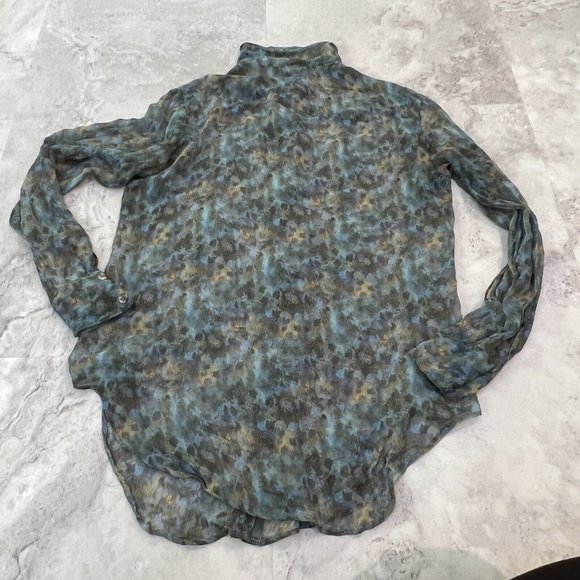 KAIN Label Blue Green Abstract‎ Silk Button Up Top Size Medium M - Picture 2 of 5